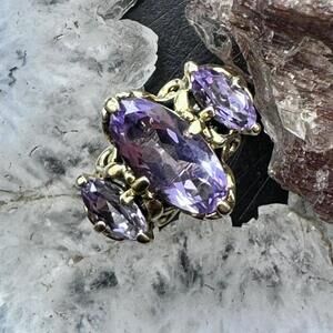 Carolyn Pollack Sterling & Brass 3 Faceted Amethyst Decorated Ring For Women